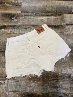 Levi's White Cutoff Denim Shorts with Frayed Hem